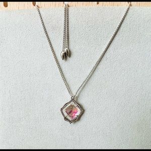 Kendra Scott Kacey Dichroic glass/Silver tone border pendant Adjustable necklace